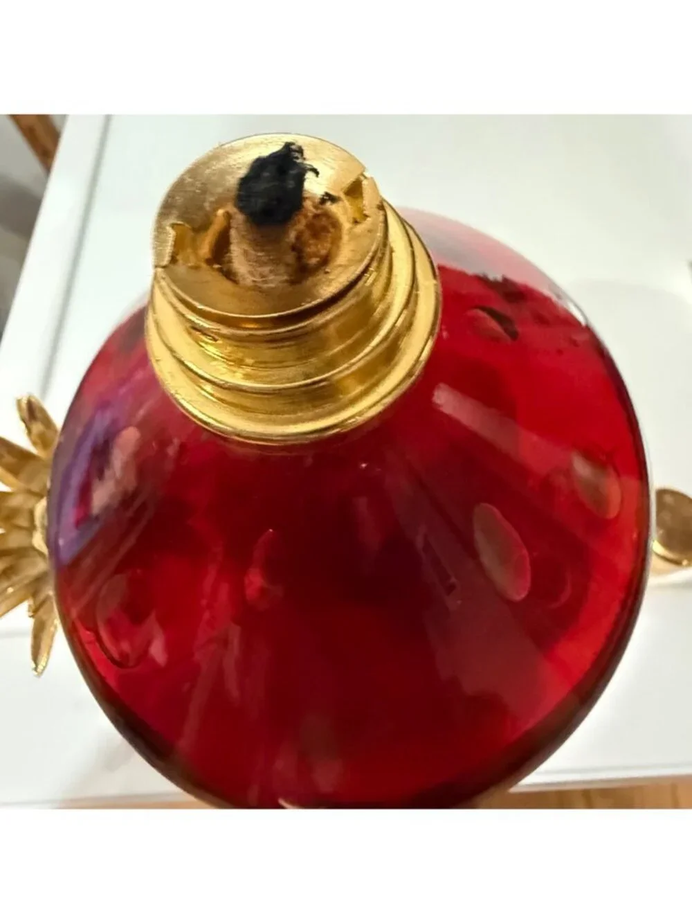 Lantern Light-Red & Gold Pineapple-Shaped Glass Vase With bubble spots 11”